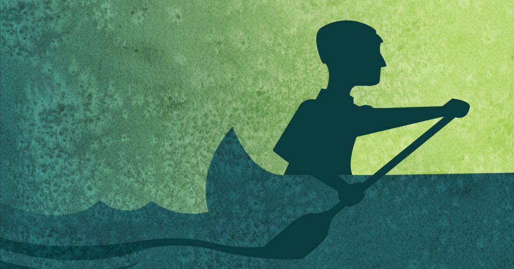Illustration of the silouette of someone canoeing.