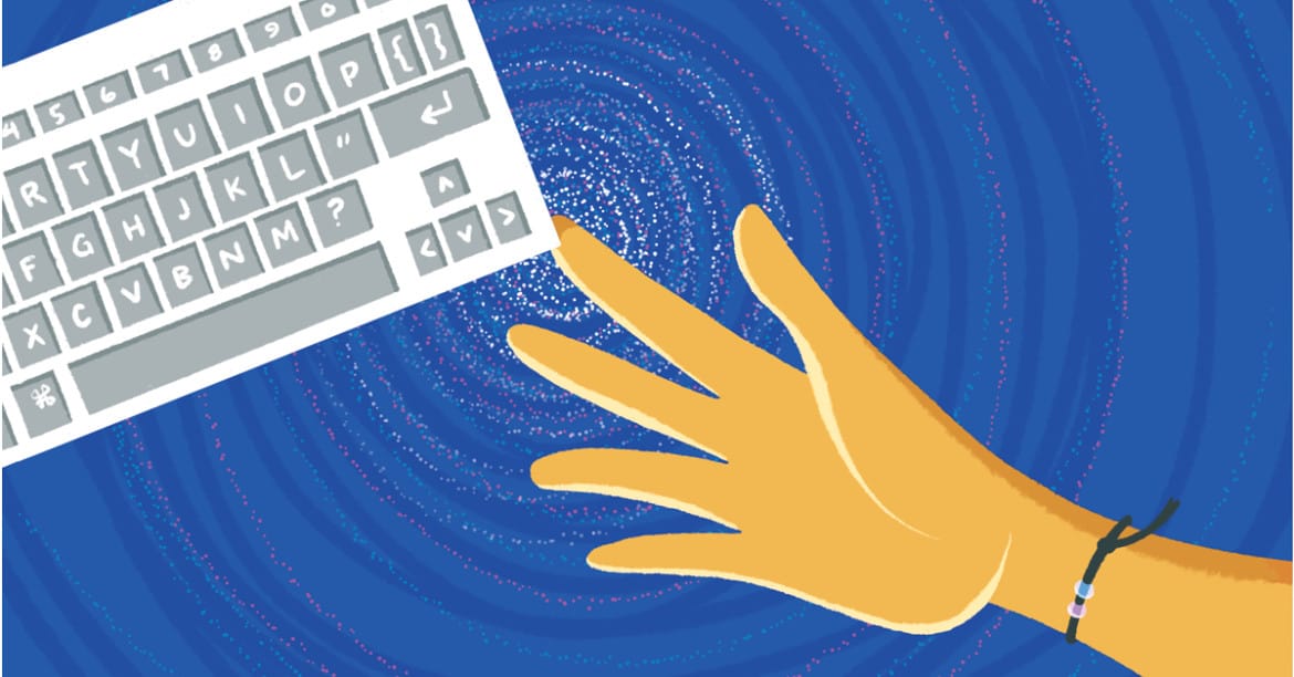 Illustration of a hand reaching out to a keyboard