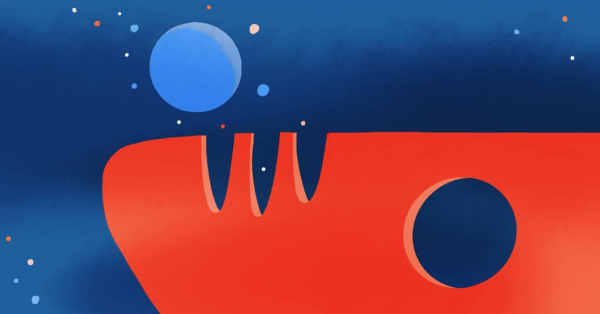 Illustration of an abstract red shape on a blue background