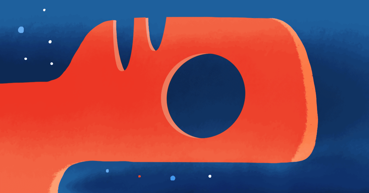 Illustration of an abstract red shape on a blue background