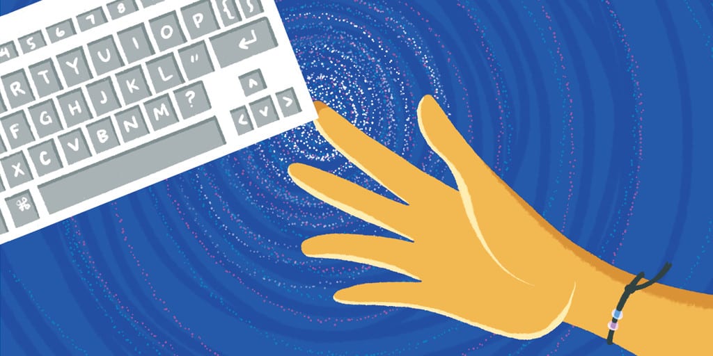 Illustration of a hand reaching for a keyboard