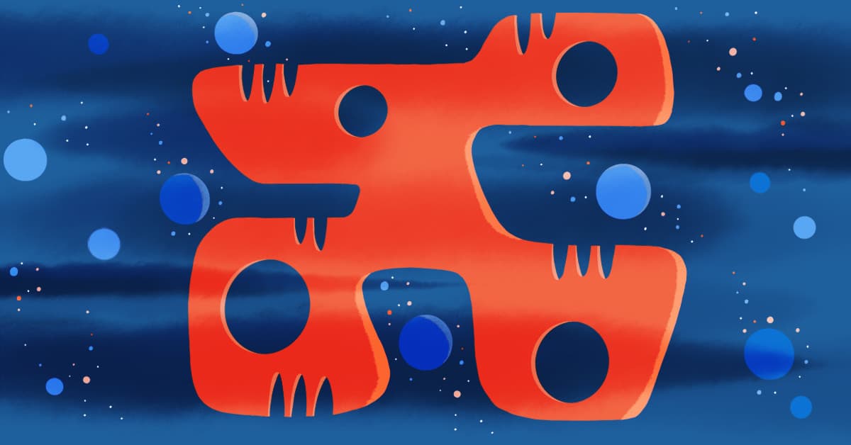 Illustration of an abstract red shape on a blue background