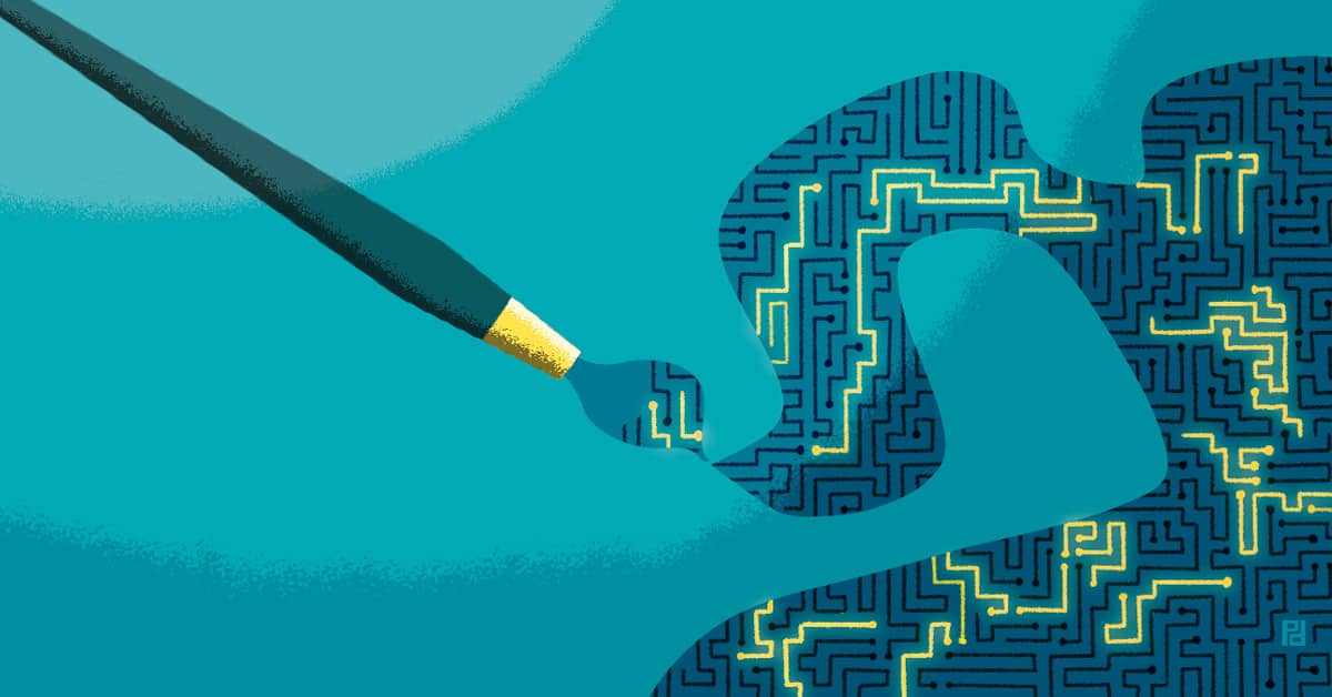 Illustration of a paintbrush and circuits