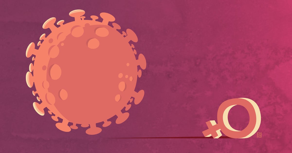 illustration of COVID-19 virus and Venus sign