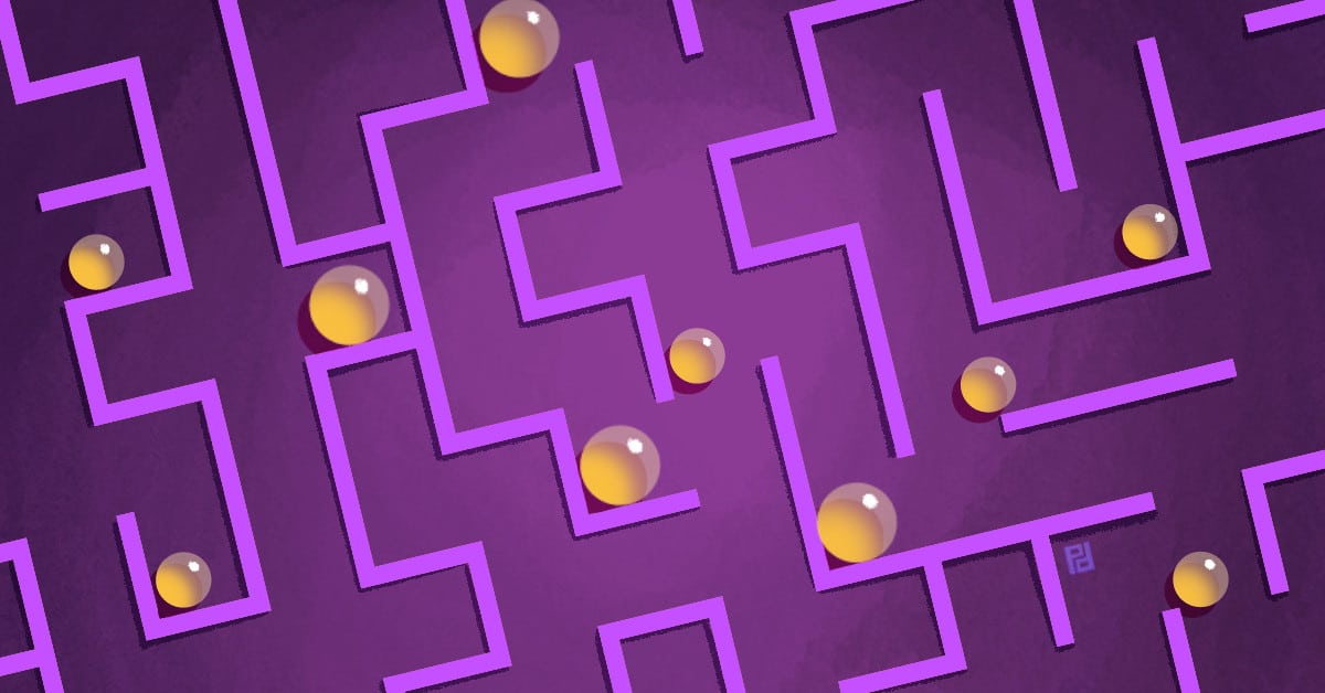 purple maze with yellow balls illustration