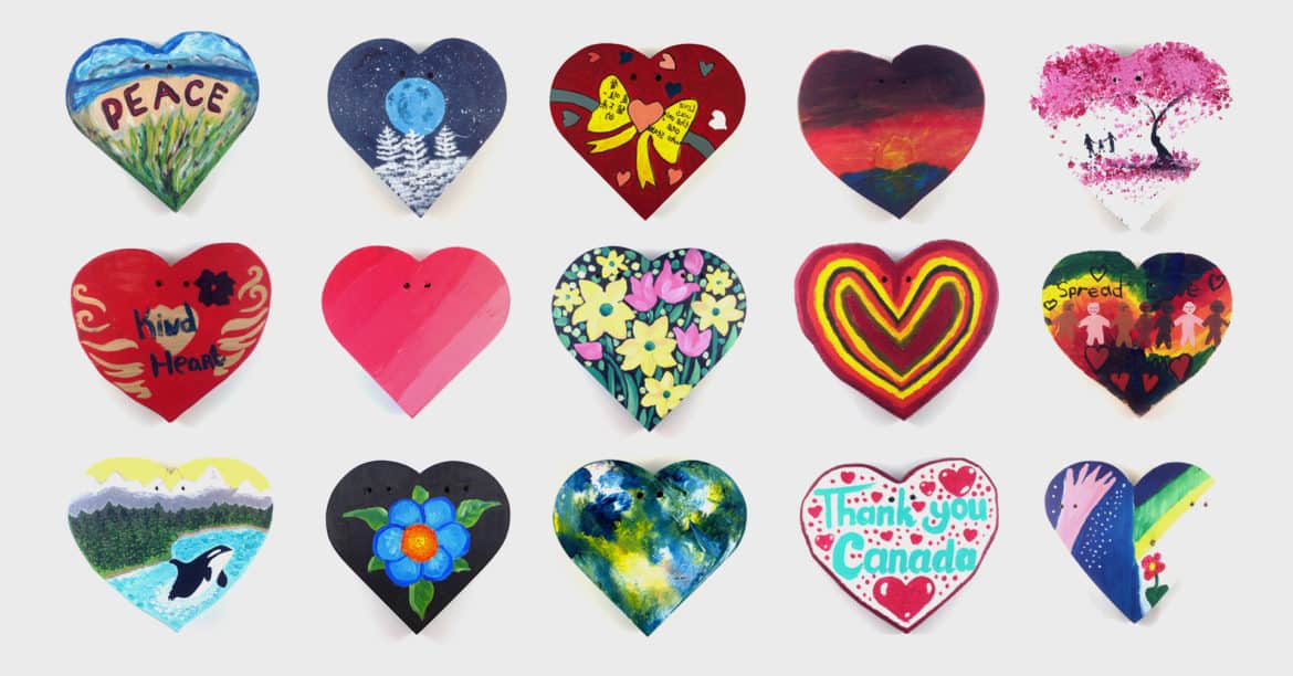 Hand painted hearts from project in Saanich