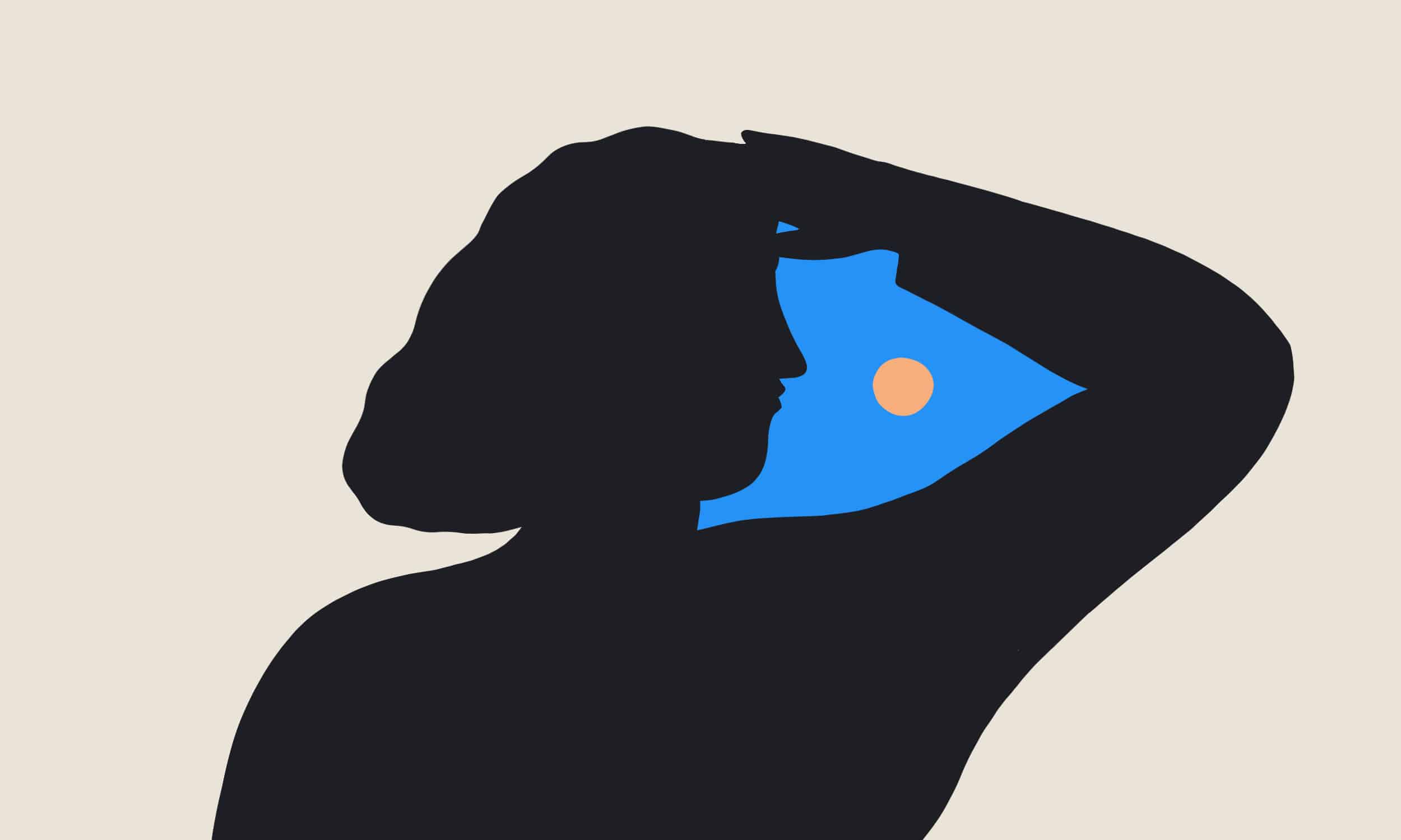 Illustration of a person with their hand on their forehead, as if they are looking far into the distance.