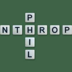 Lettered tiles that spell "philanthropy"