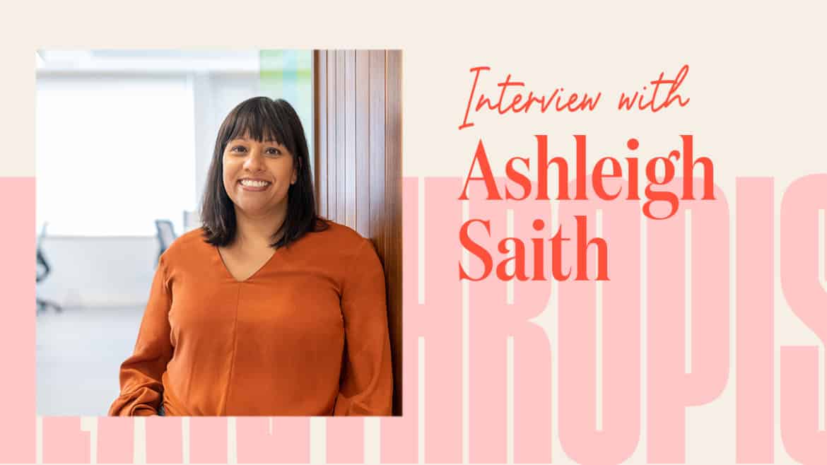 Profile picture of Ashleigh Saith with text: Interview with Ashleigh Saith