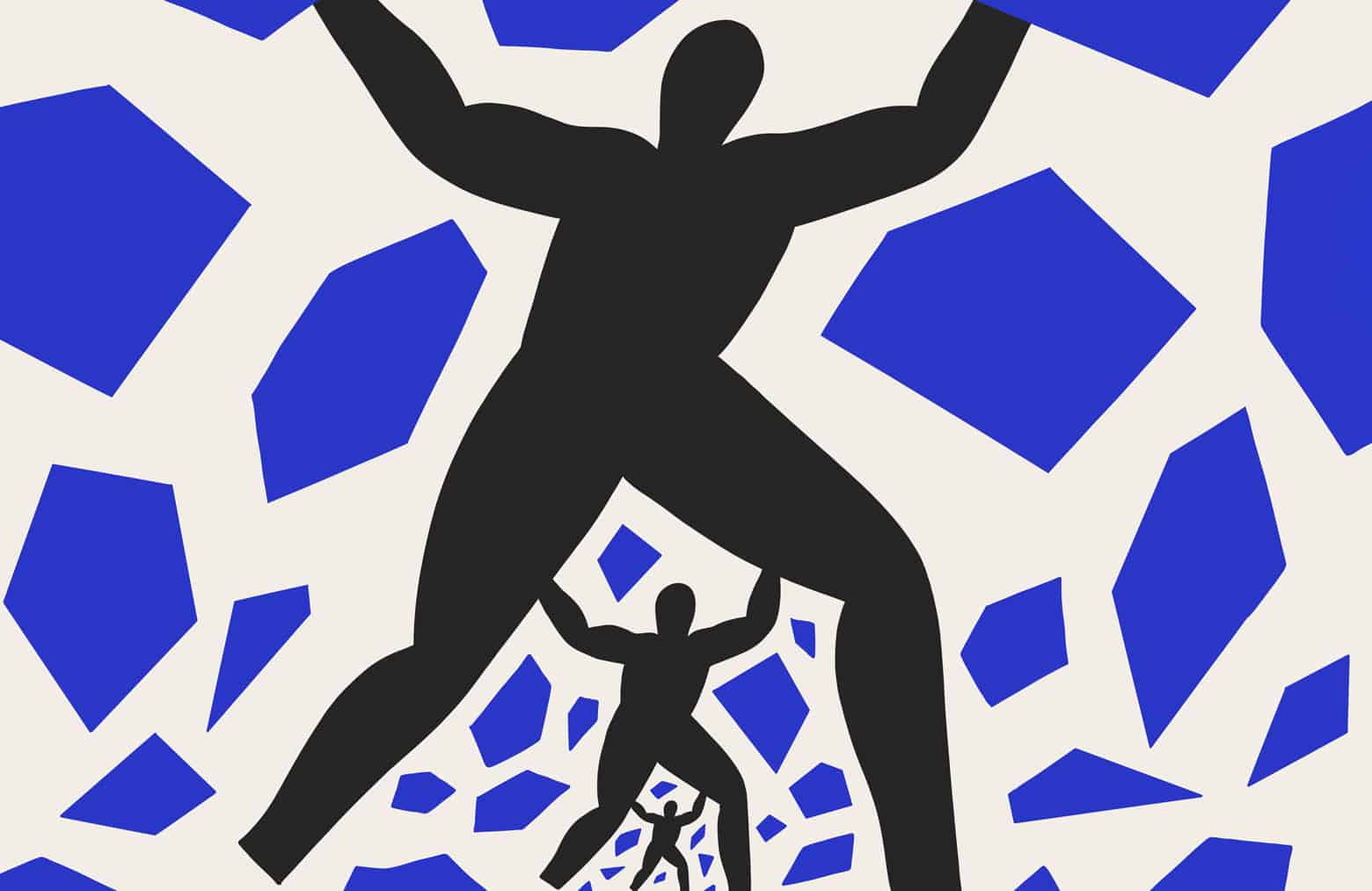 Three abstract body shapes, small to large.