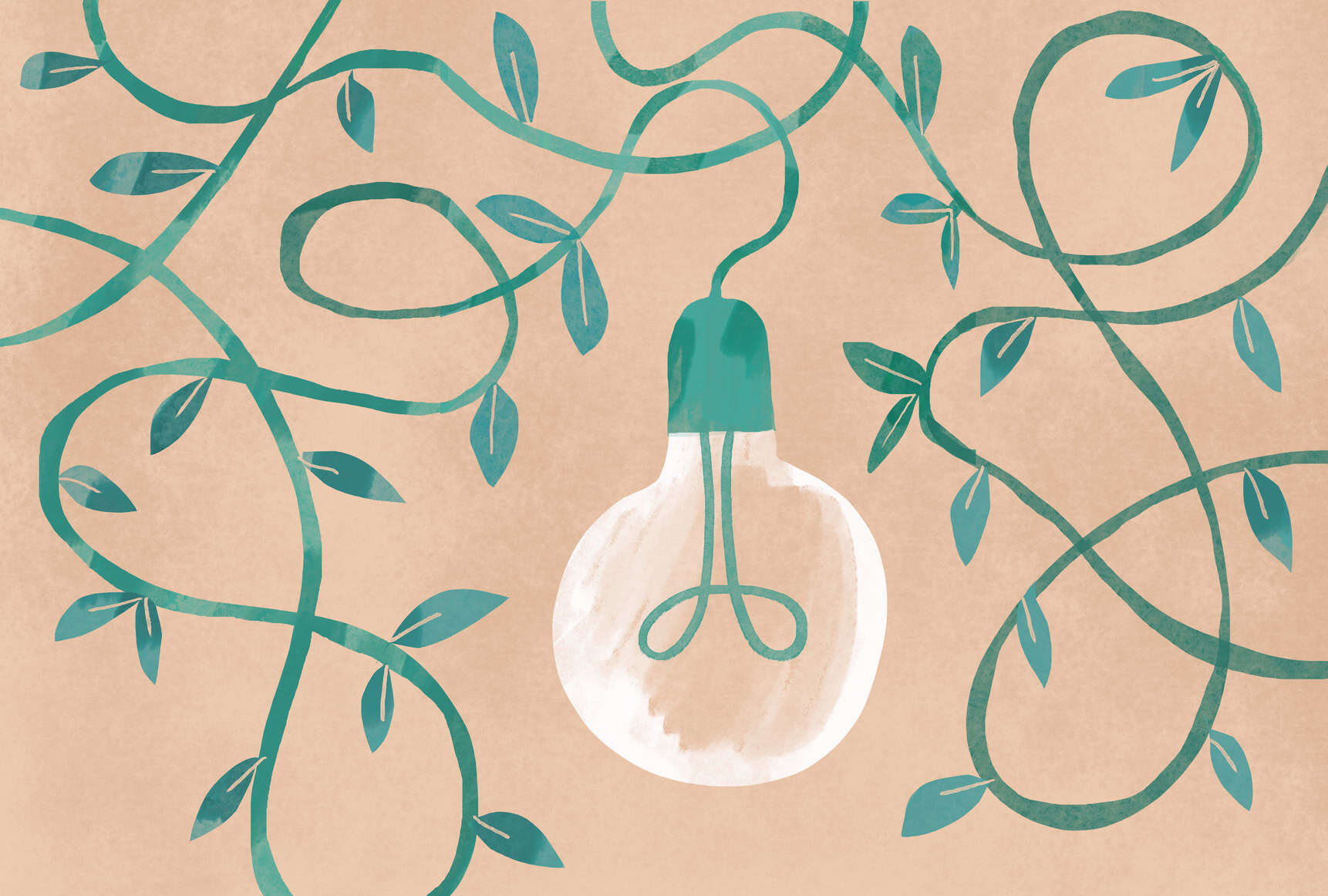 green energy concept background with electric light bulb connected from a green climbing plant