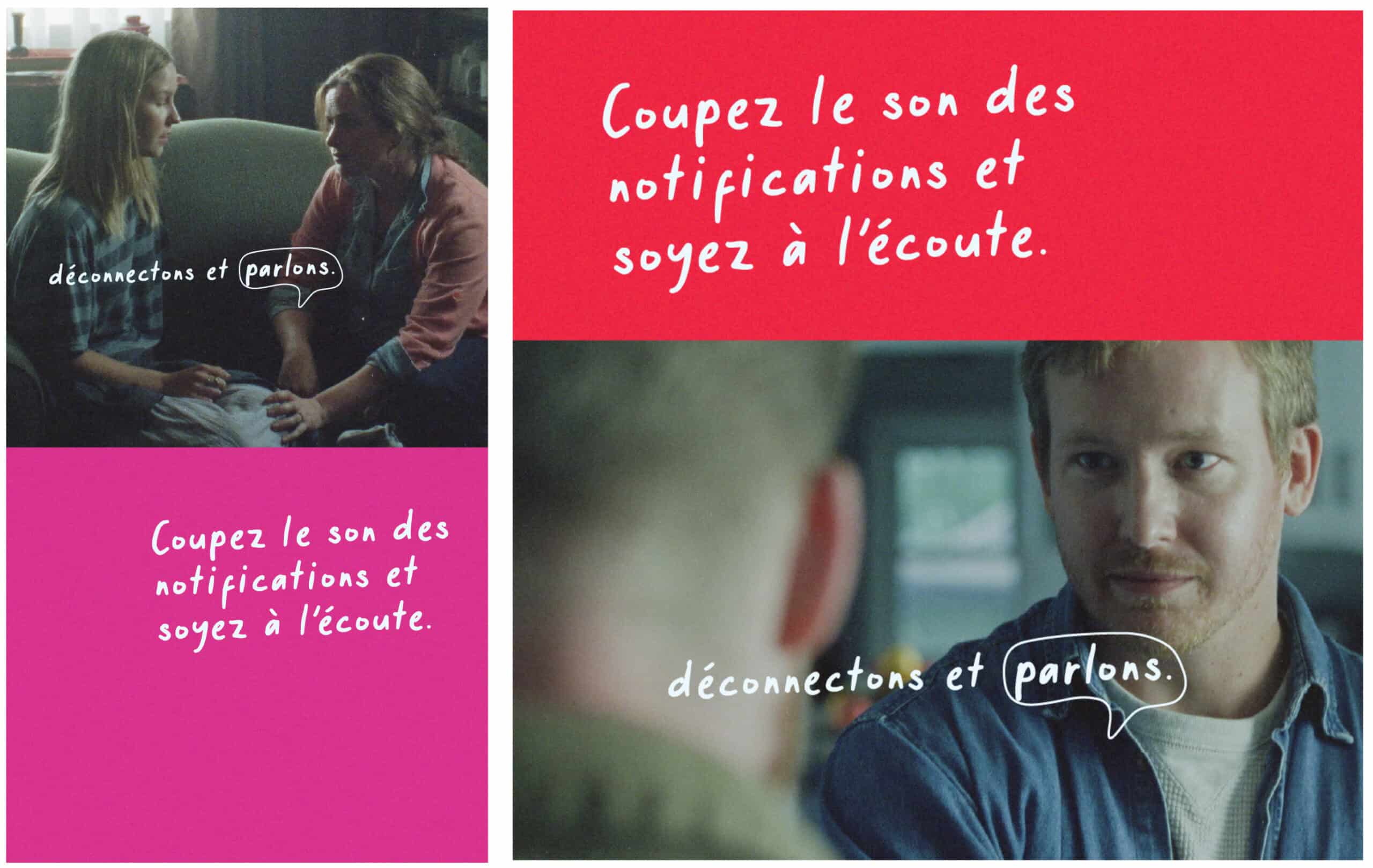 Photos de personnes en conversation. Le texte dit : Coupez le son des notifications et soyez à l'écoute