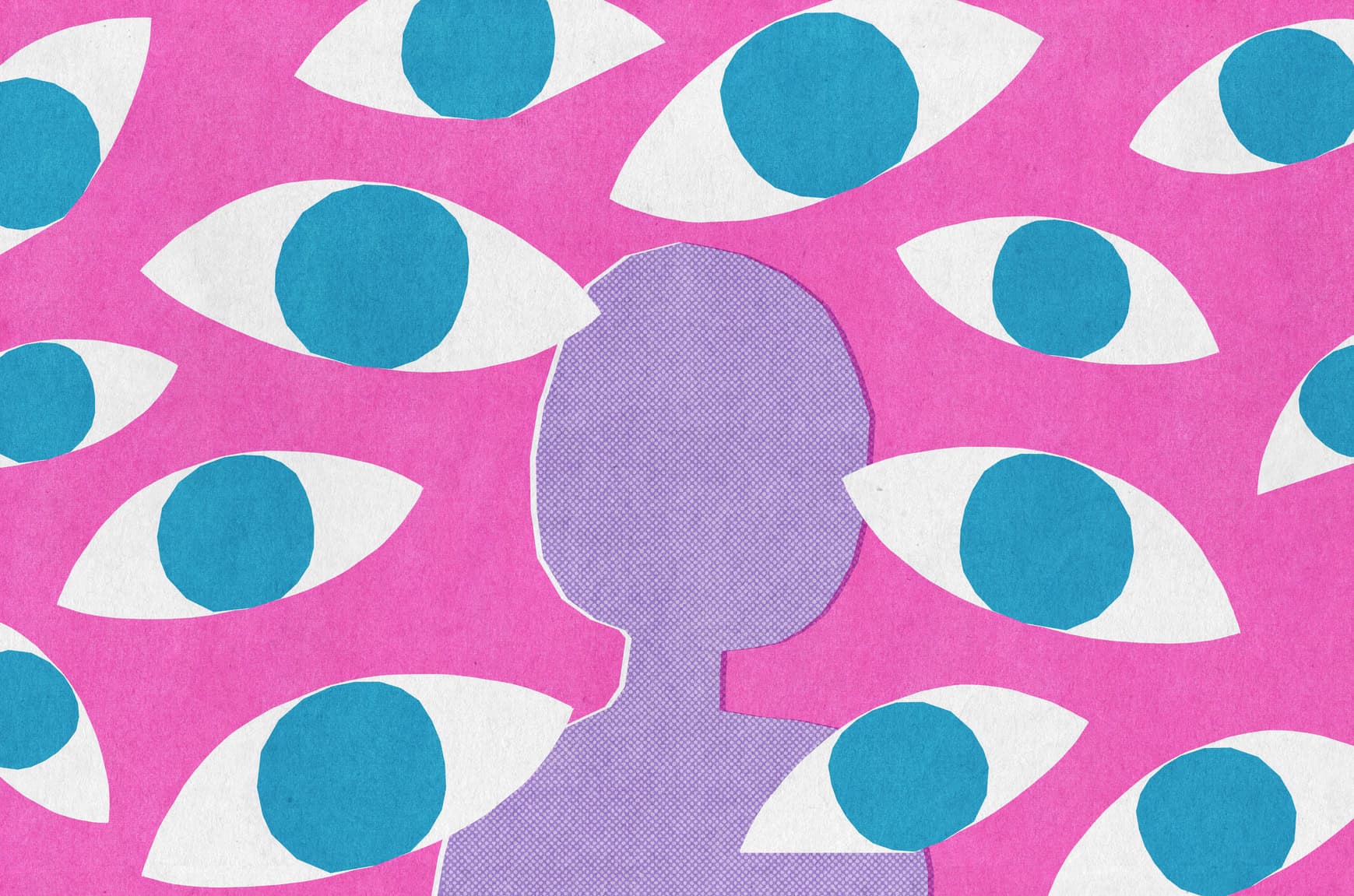 Human profile surrounded by stylized eyes.