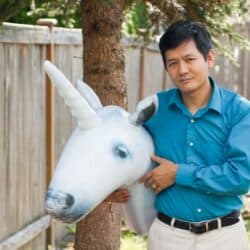 Photo of Vu Le with a unicorn head
