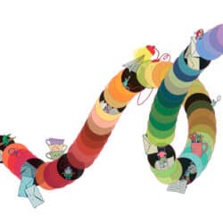 People working through a time tunnel.