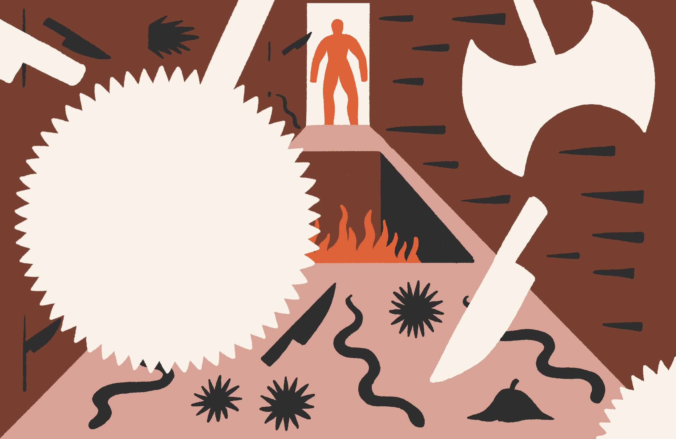 An illustration of an Indiana Jones-type character facing a path full of traps and obstacle, like the year ahead.