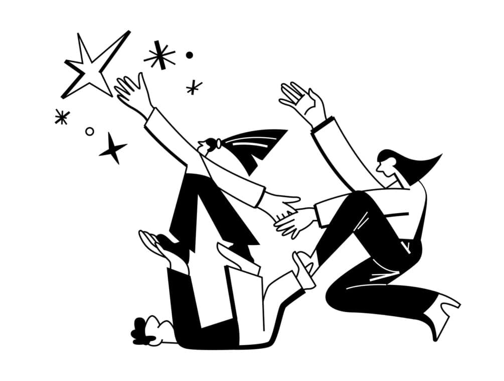 Illustration of a team reaching for success and growth.