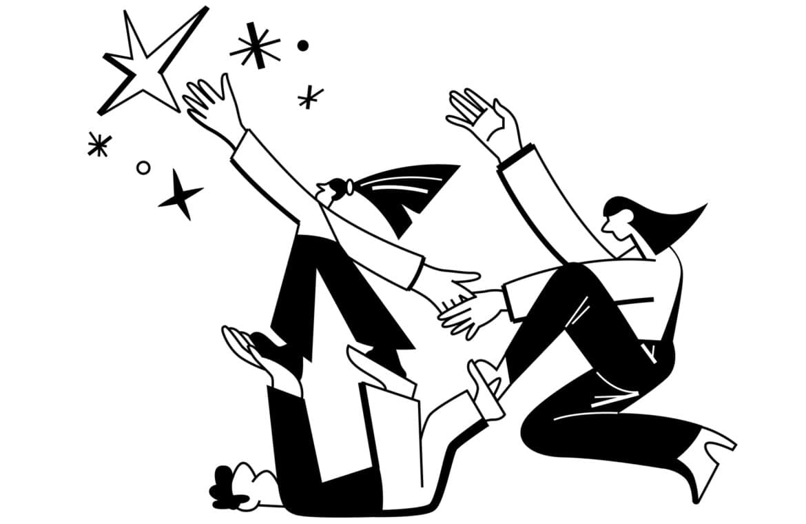 Illustration of a team reaching for success and growth.