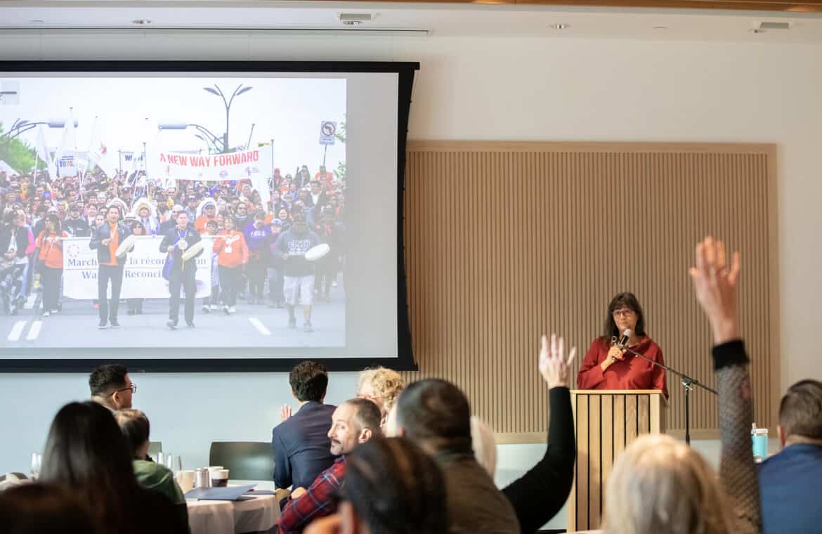 Victoria Grant speaks at an event in November 2025 marking the 10th anniversary of The Philanthropic Community’s Declaration of Action in support of Indigenous communities.