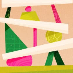 A colourful abstract illustration of rocks stacked and balanced on top of each other.