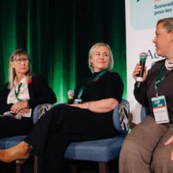 Photo of panellists at the caregiving summit: Darrel Gregory (Caregivers Alberta), Barb MacLean (Family Caregivers of British Columbia), Jenny Theriault (Caregivers Nova Scotia), Aimée Forman (Caregivers New Brunswick)