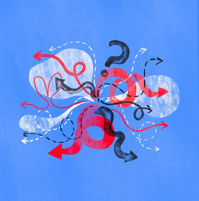 An illustration of many arrows pointing in different directions, illustrating the concept of choice, decision-making, and direction in business and life.