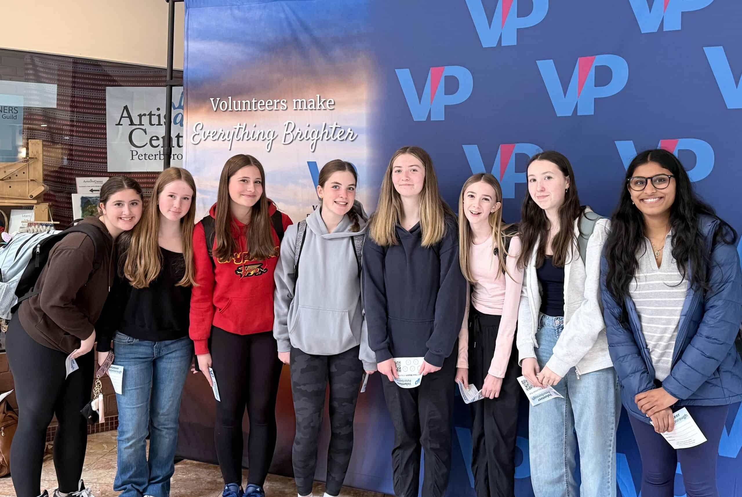 A photo of eight young attendees at Volunteer Peterborough’s third annual “Meet Your Match” fair.