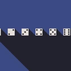 An illustration of six flying dice.
